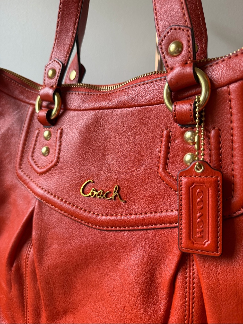 Coach Burnt Orange Leather Tote Bag with Gold Hardware